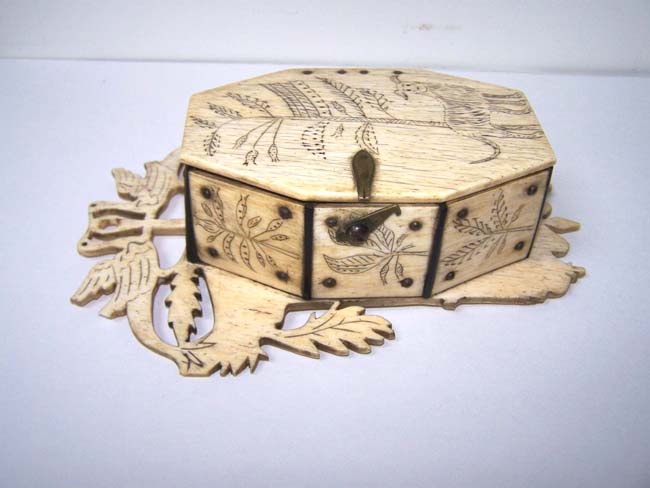 An Absolutely Charming American 19th century Sailor-Made Whalebone Pocket Watch case signed "John Almys 1882." — image 3